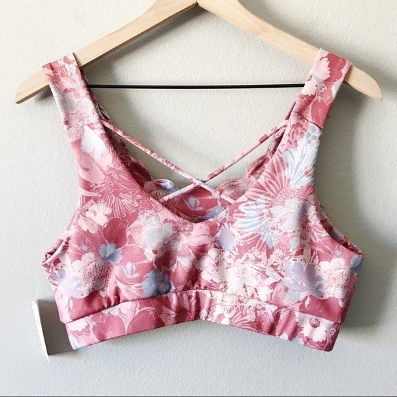 Anthropologie Daily Practice Allie Sports Bra Floral Size L Scalloped Pink NWT - Picture 9 of 13